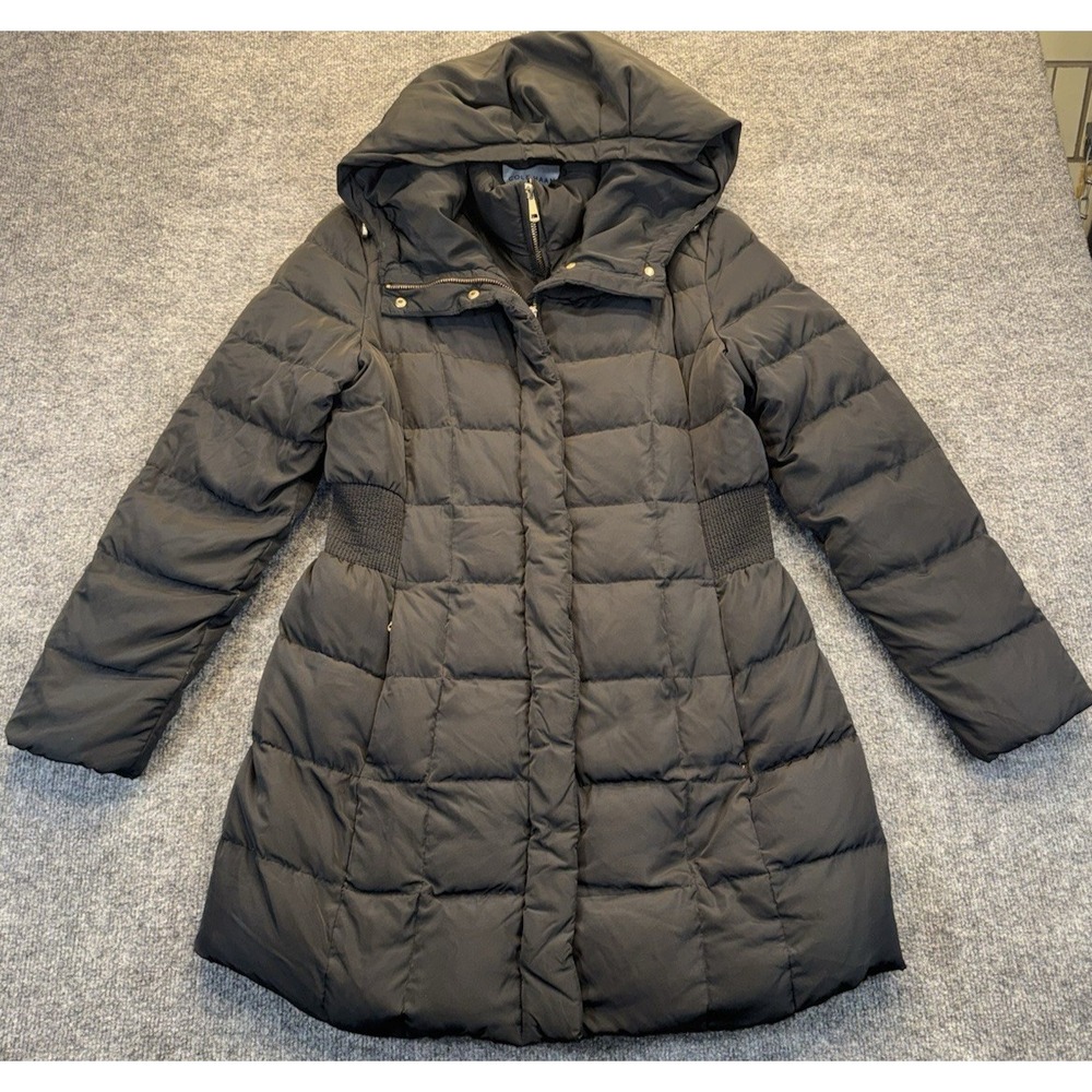 Cole Haan Signature Women's M Black Down Puffer Coat Hooded Long Winter Jacket